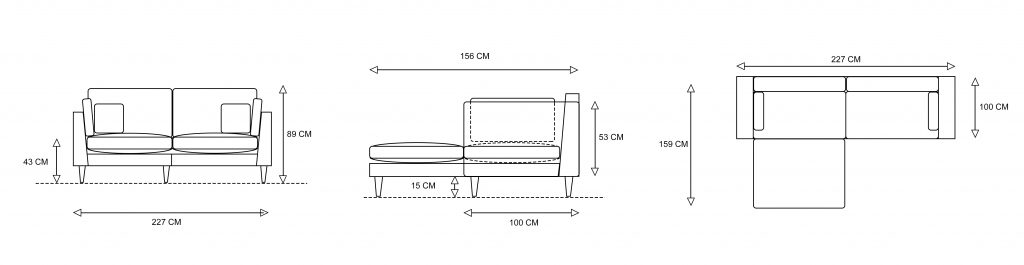 Cricket 4 Seater Chaise Sofa Measurements