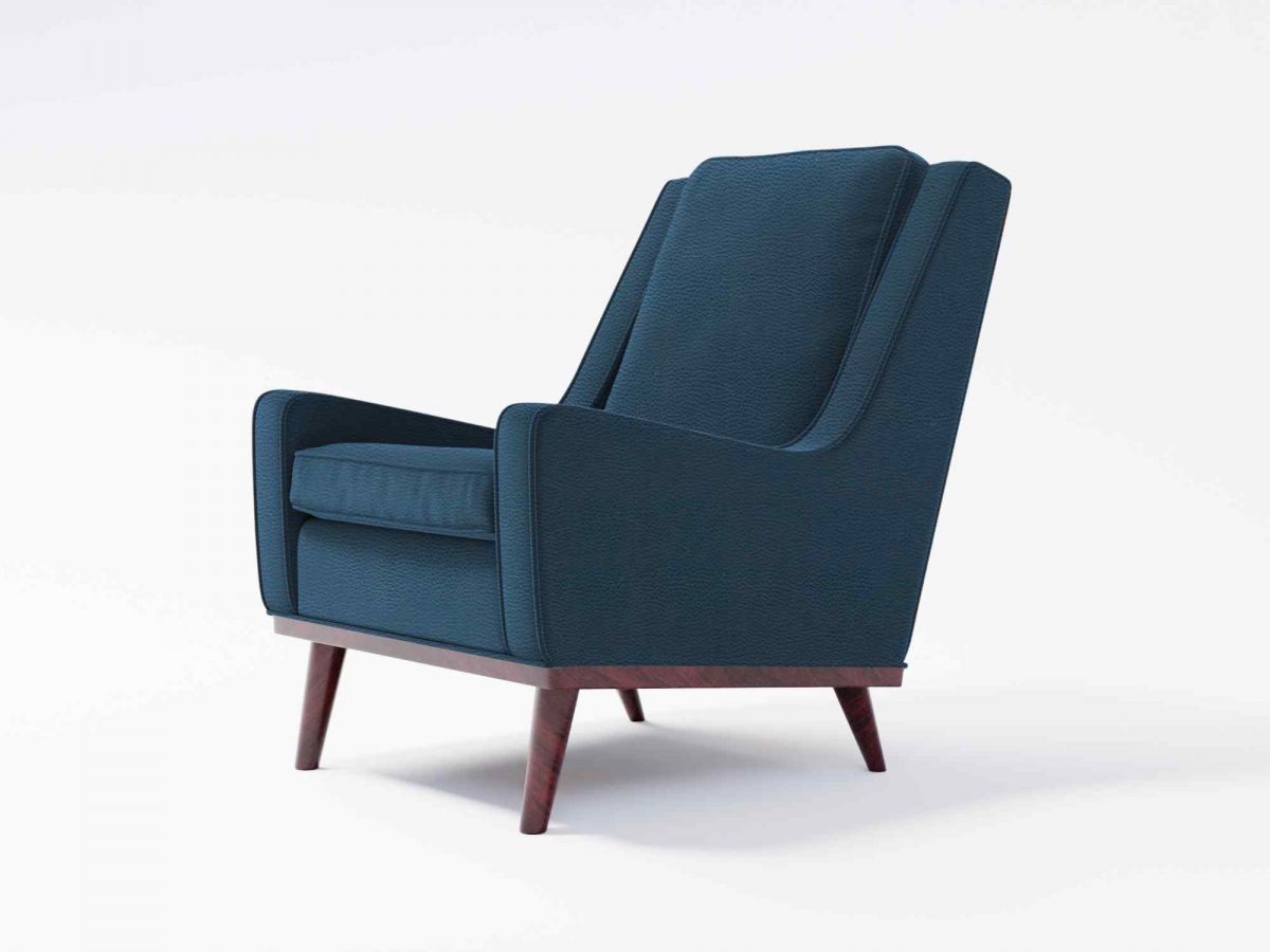 Hampton Armchair Front Angle Leather Navy Blue